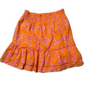 J.Crew XS Orange Pink Floral Ruffle Mini Skirt 100% Cotton Boho Summer